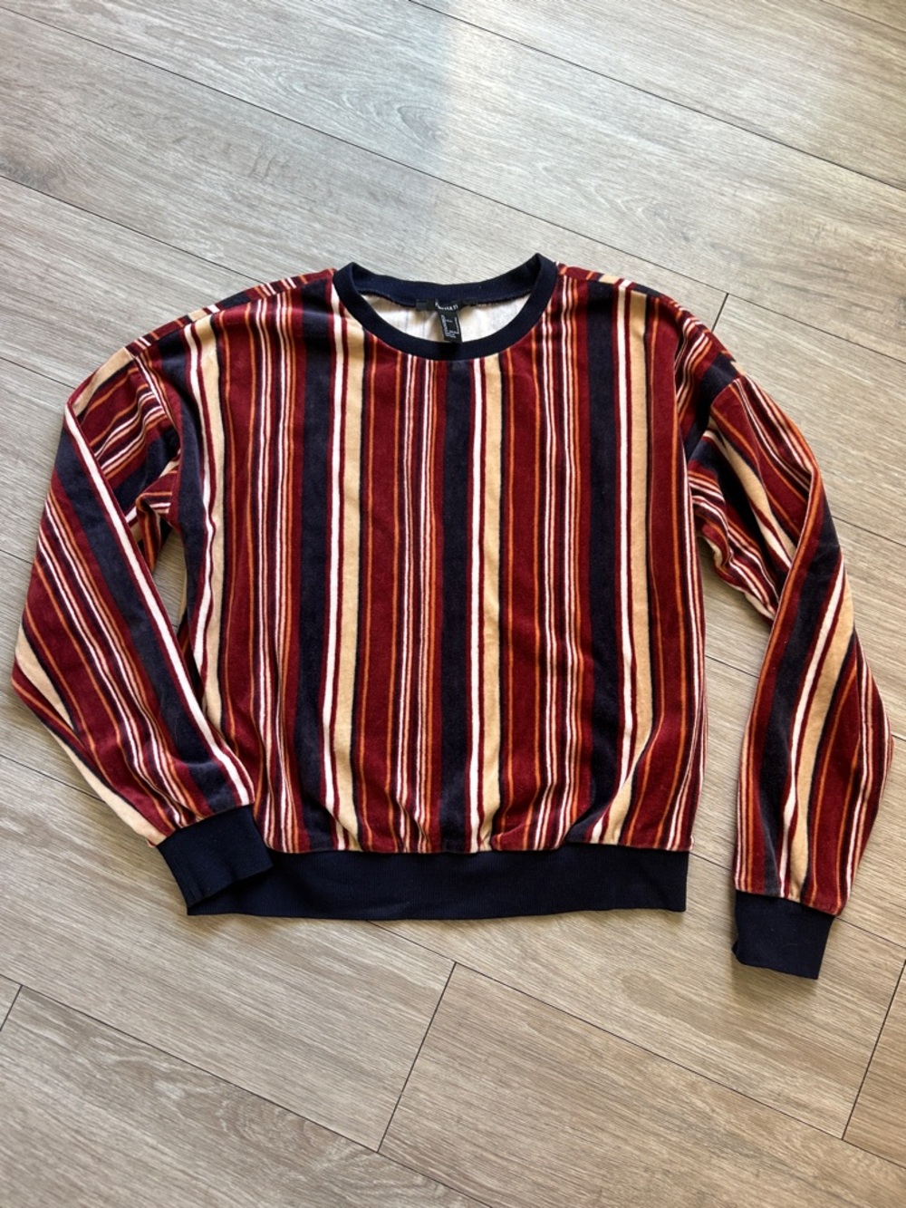 Bowling Style Striped Velvet Crewneck Sweatshirt